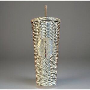 STARBUCKS Christmas Holiday 2022 Gold Bling Studded VENTI 24 oz TUMBLER Cold Cup